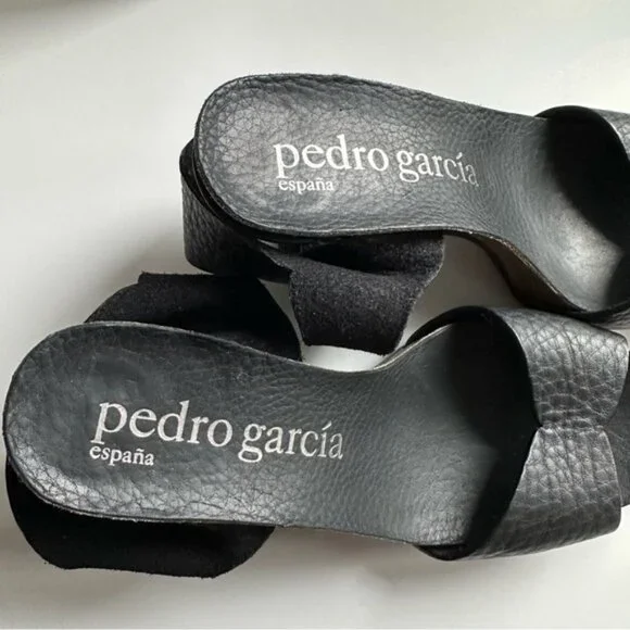 Pedro Garcia Black Pebbled Leather Sandals 4.25 Inch Heel - Size EU 39 (US 8) - Picture 11 of 17